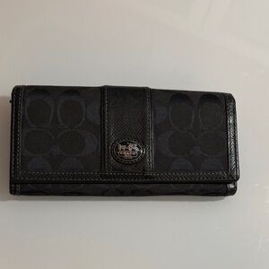 Coach Signature Jacquard Black Snap Long Wallet